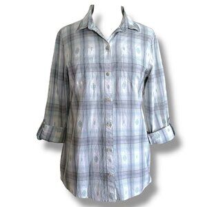Pendleton Womens Shirt Sz Small Blue White Plaid Button Down Top Southwestern